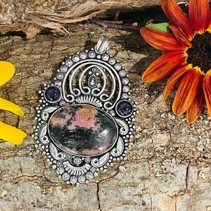 Rhodonite Amethyst 925 Sterling Silver Pendant